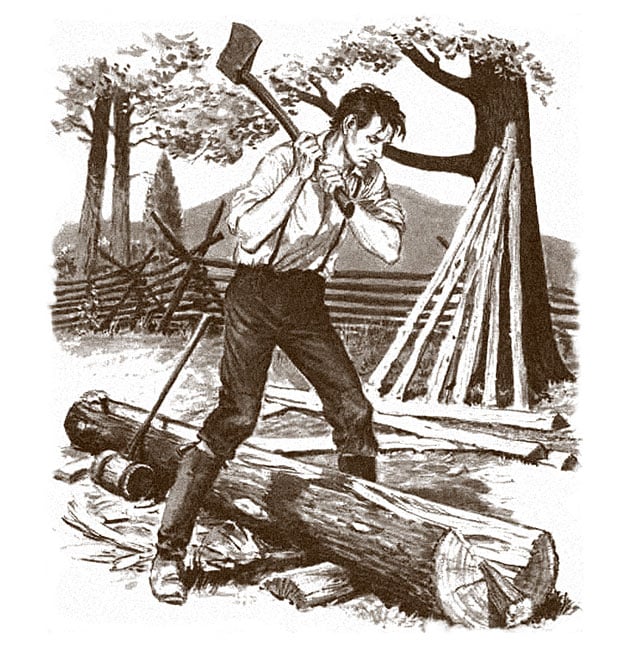 Young Abraham Lincoln Chopping Wood