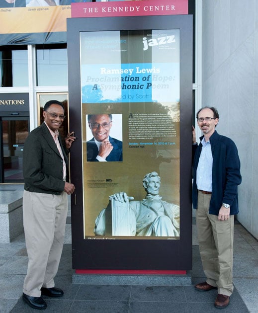 Composer Ramsey Lewis and Conductor Scott Hall at the Kennedy Center Marquee