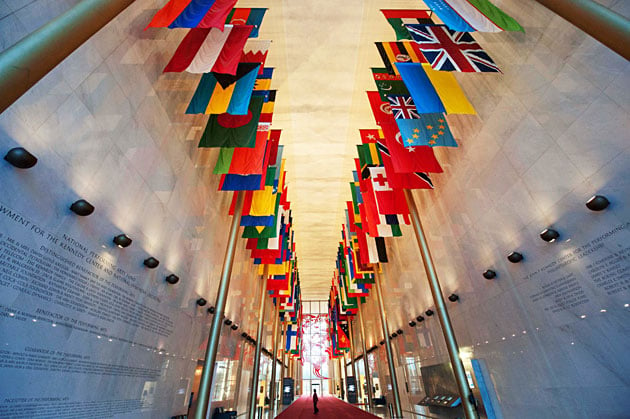 The Hall of Nations Display World Flags inside the Kennedy Center