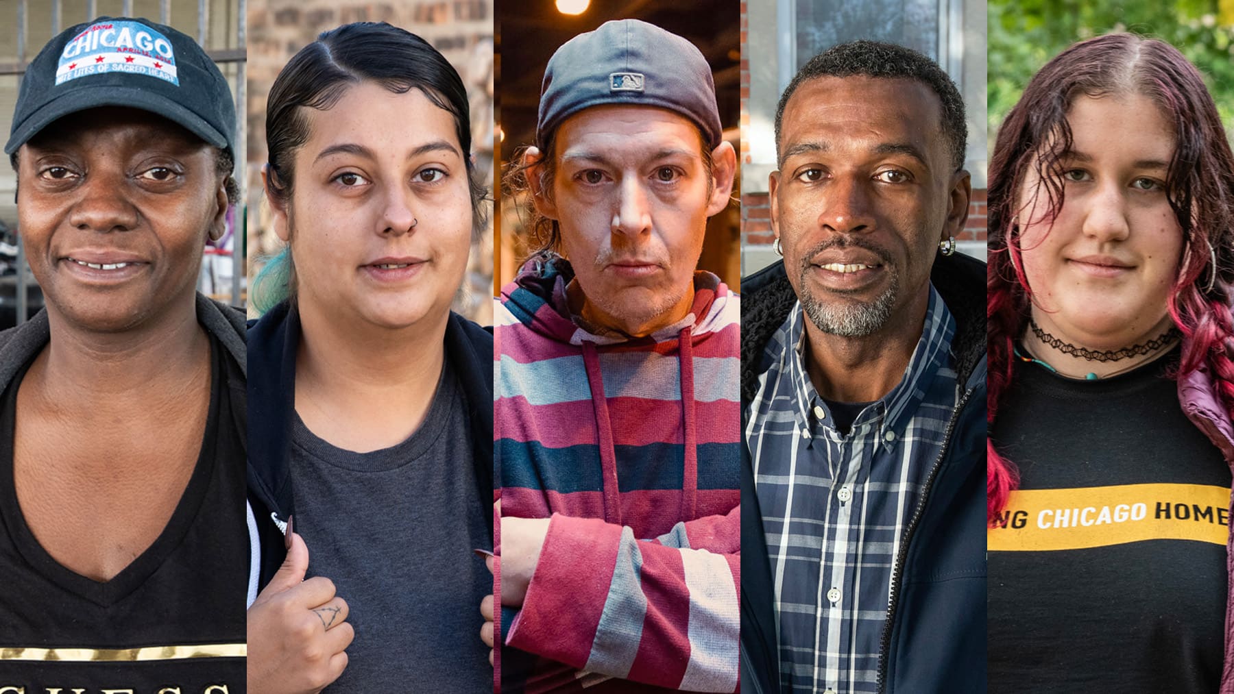 Portraits of the five FIRSTHAND: Homeless participants