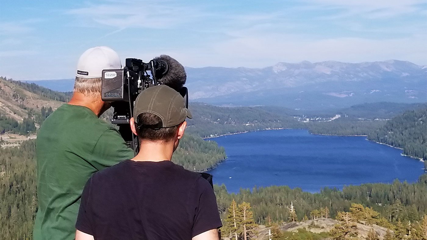 Director of Photography Tim Boyd and Executive Producer Dan Protess record a scene from Donner Pass in Northern California