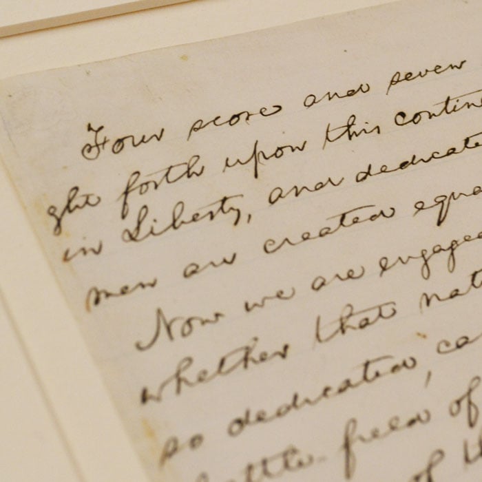 A copy of the Gettysburg Address in President Abraham Lincoln's handwriting in the Lincoln Presidential Library Special Collections