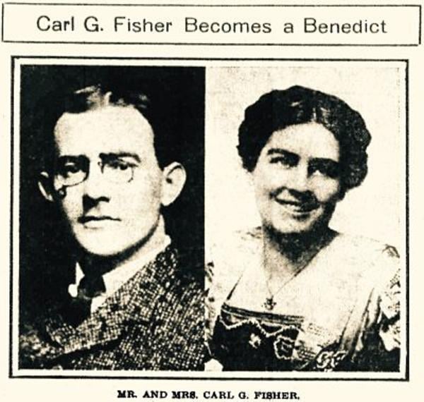evening paper on October 23rd, 1909 announced the wedding of Carl Fisher and Jane Watts