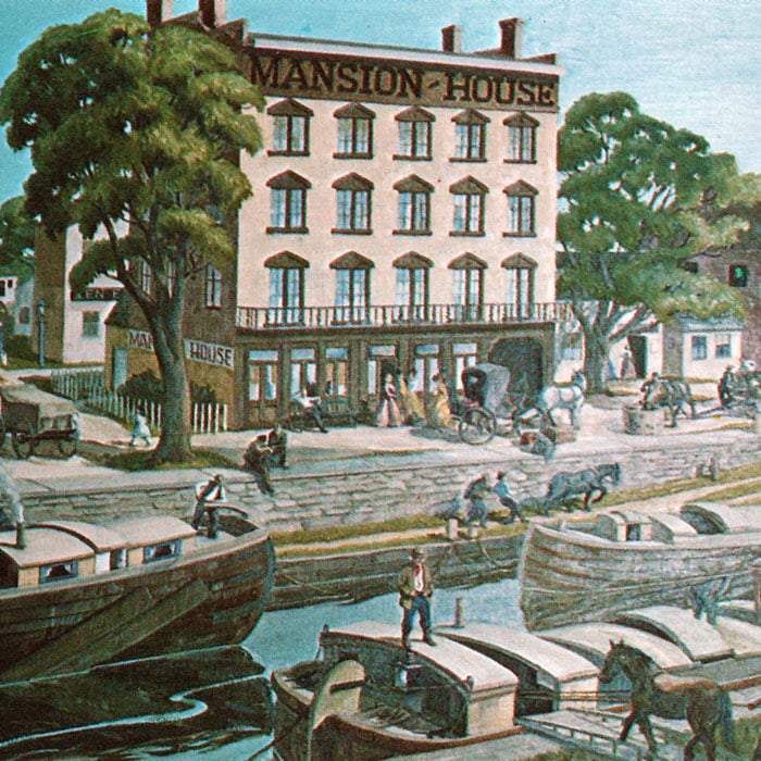 postcard shows boats on the Erie Canal