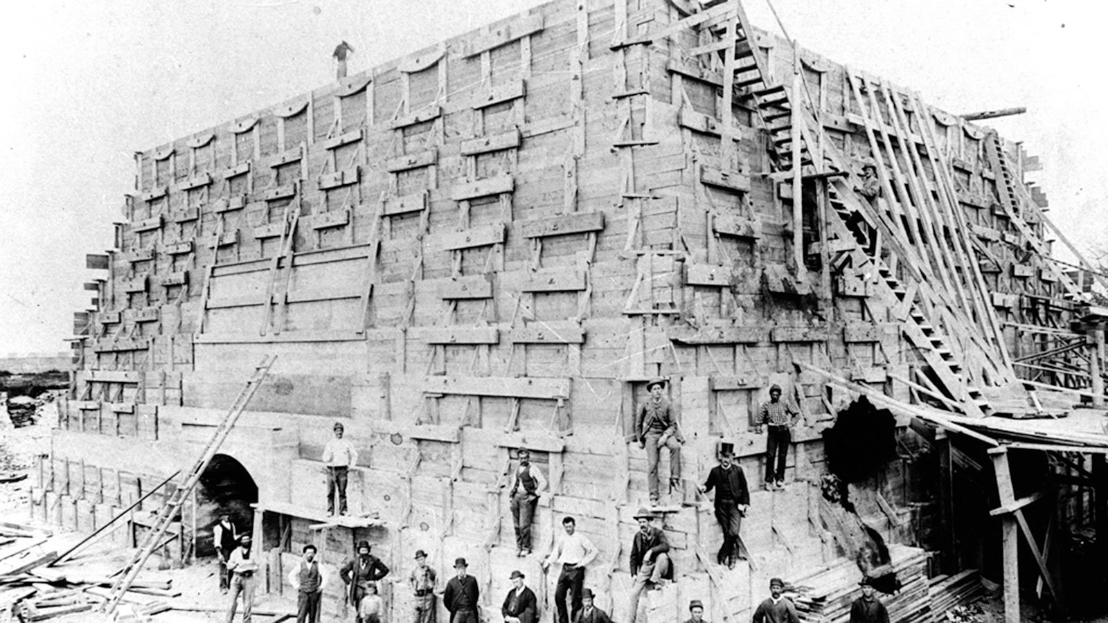 pedestal for the Statue of Liberty under construction