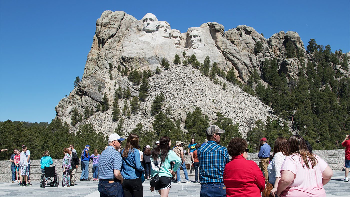 Tourists visit Mount Rushmore