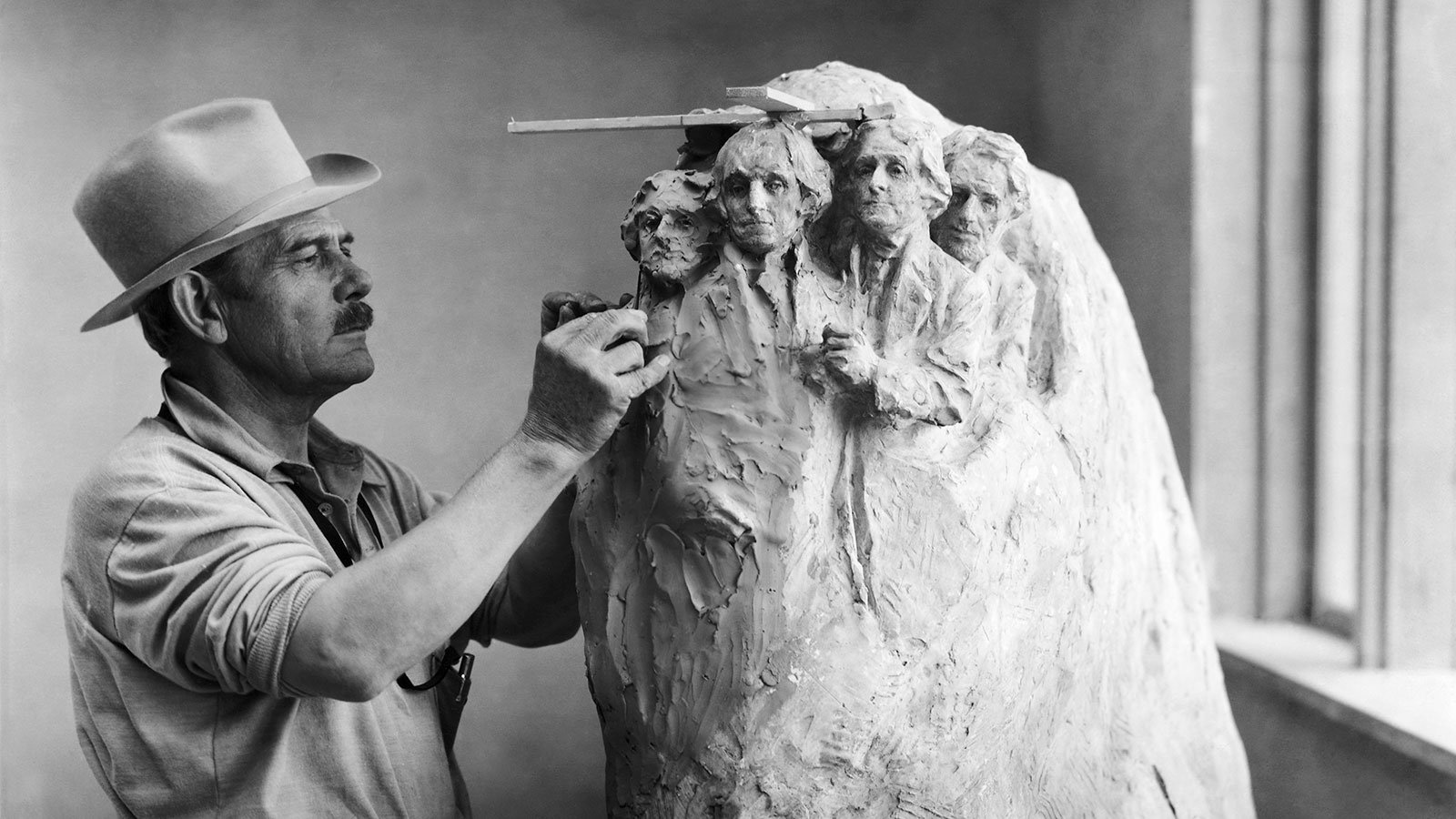 John Gutzom de la Mothe Borglum, seen in his studio at Rushmore in the Black Hills of South Dakota