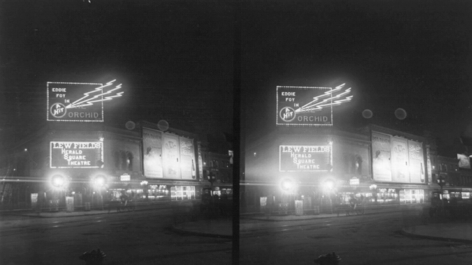 Broadway and Herald Square Theatre at night, circa 1907