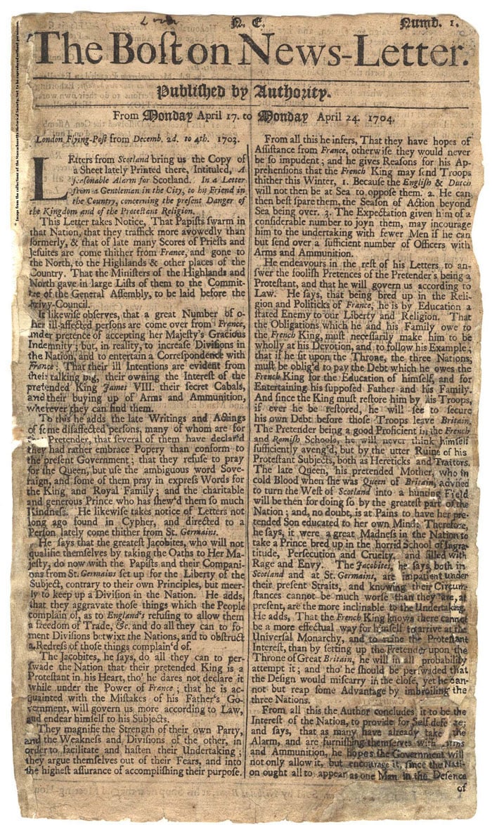 The Boston News-Letter, Number 1, April 1704
