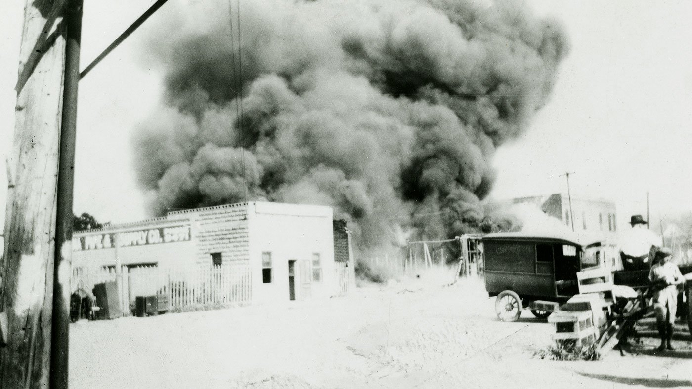 Destruction in Greenwood during the Tulsa Race Riot of 1921