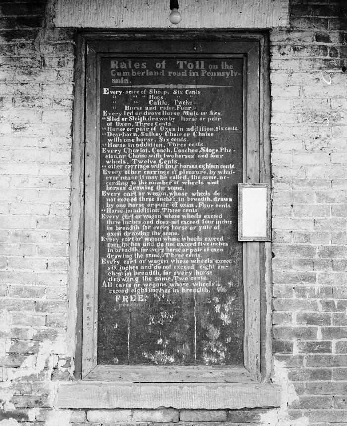 plaque on a toll house along the Old National Trail