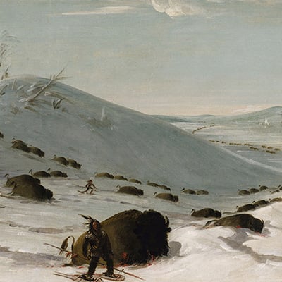 “Buffalo Chase in Winter, Indians on Snowshoes” by George Catlin, 1832-1833. Credit: Smithsonian American Art Museum