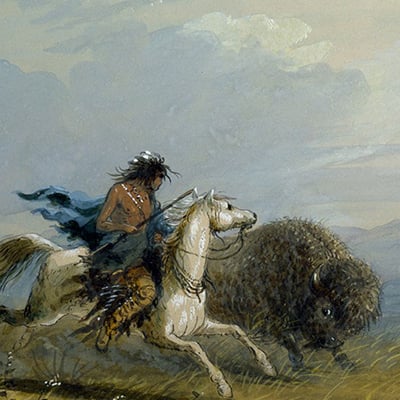 “Pawnee Running Buffalo” by Alfred Jacob Miller, 1858-1860. Credit: The Walters Art Museum