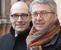 WTTW host Geoffrey Baer (left) with architect Pier Carlo Bontempi in Parma, Italy.
