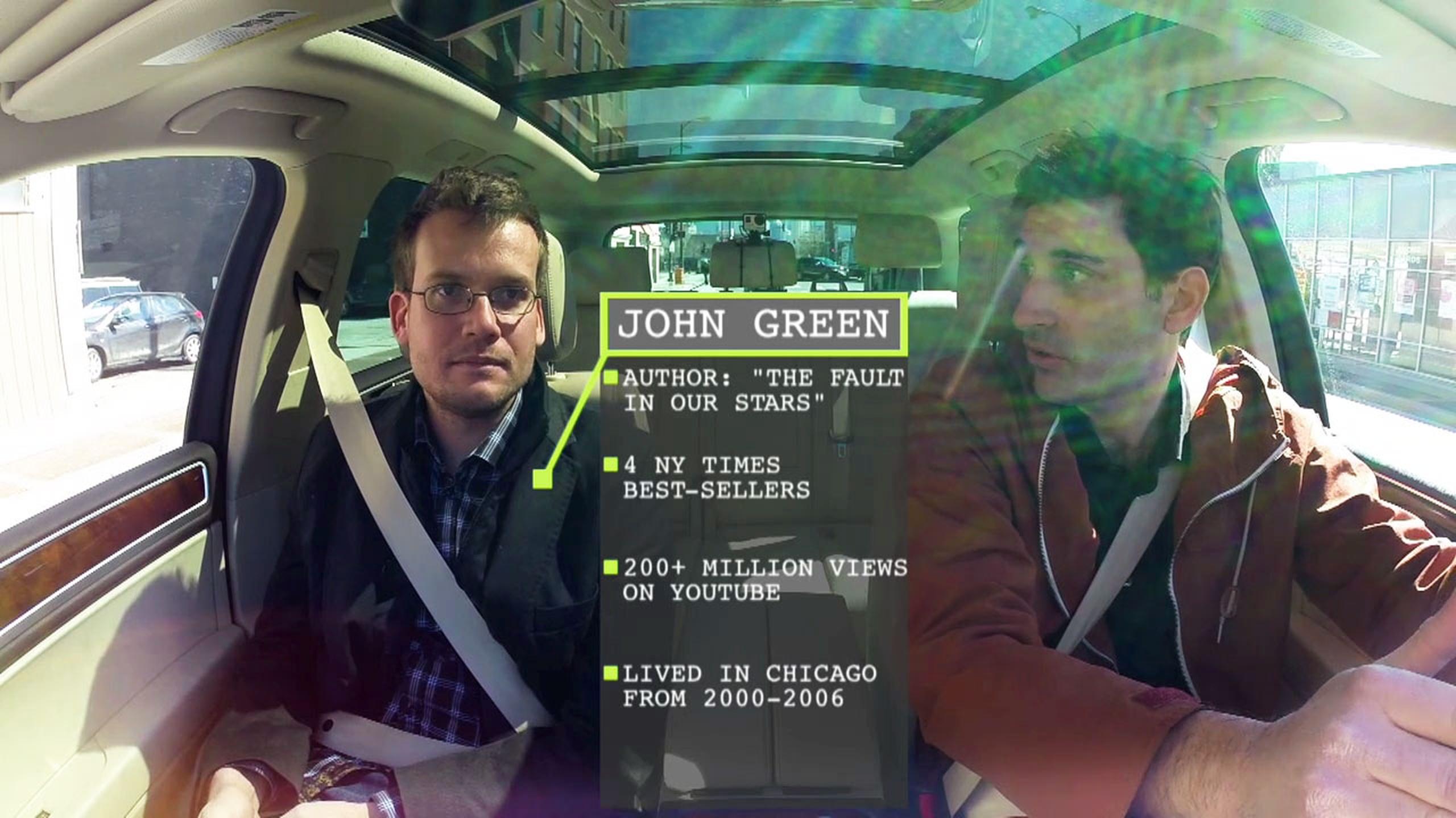 John Green in car with Mark Bazer
