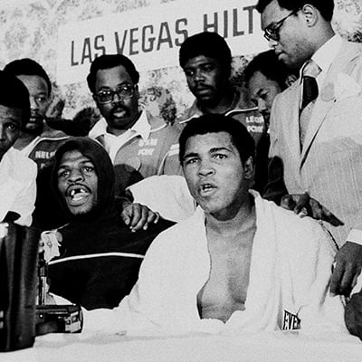 Press conference after Leon Spinks beat Muhammad Ali to win the Heavyweight Championship from the aging Champ. Las Vegas, NV. February 15, 1978. Photo: Courtesy of Michael Gaffney