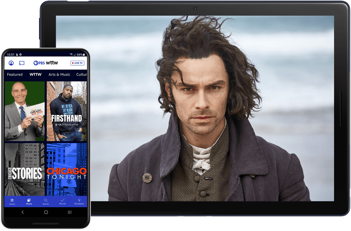 PBS Video app screens on Google Pixel 3 and Pixel Slate