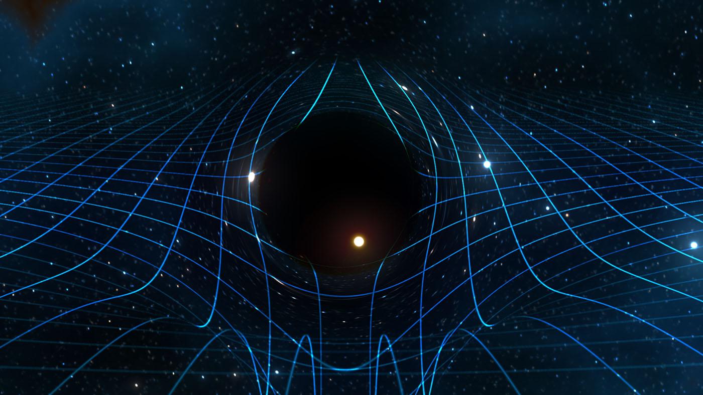 An illustration of a black hole curving spacetime. Image: Courtesy WGBH