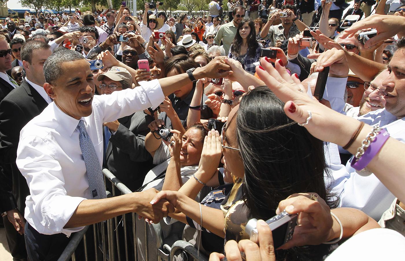 President Barack Obama greets audience members after he spoke about immigration reform at Chamizal National Memorial Park in El Paso, Texas, Tuesday, May 10, 2011. Photo: AP Photo/Charles Dharapak