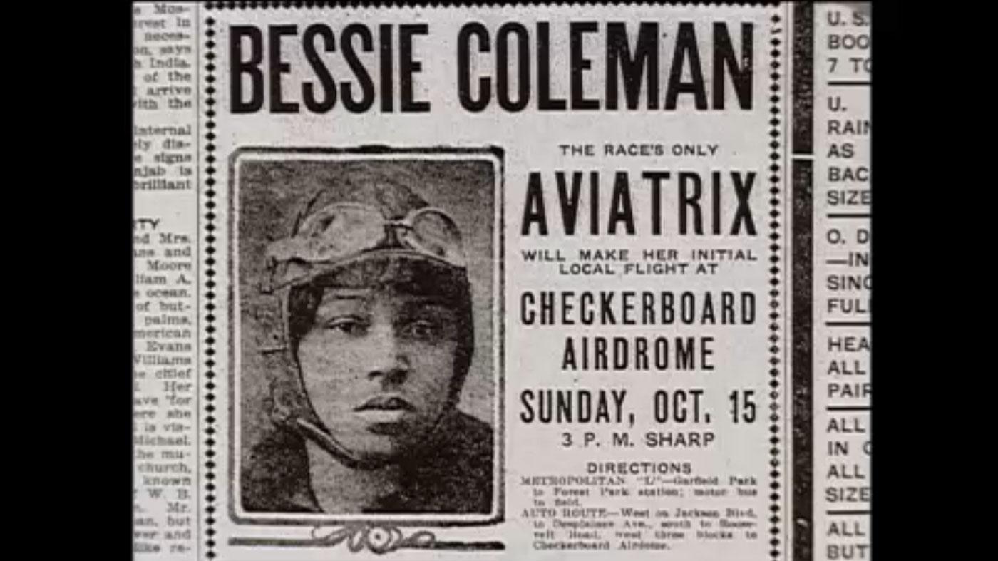 An advertisement for Bessie Coleman's first air show in the Chicago area