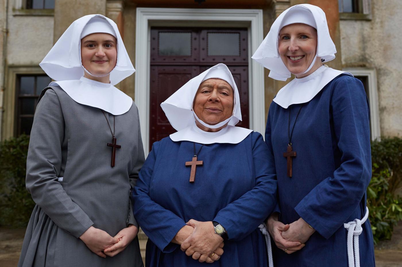 Sister Frances (ELLA BRUCCOLERI), Sister Mildred (MIRIAM MARGOLYES), Sister Hilda (FENELLA Woolgar) in Call the Midwife. Photo: Neal Street Productions