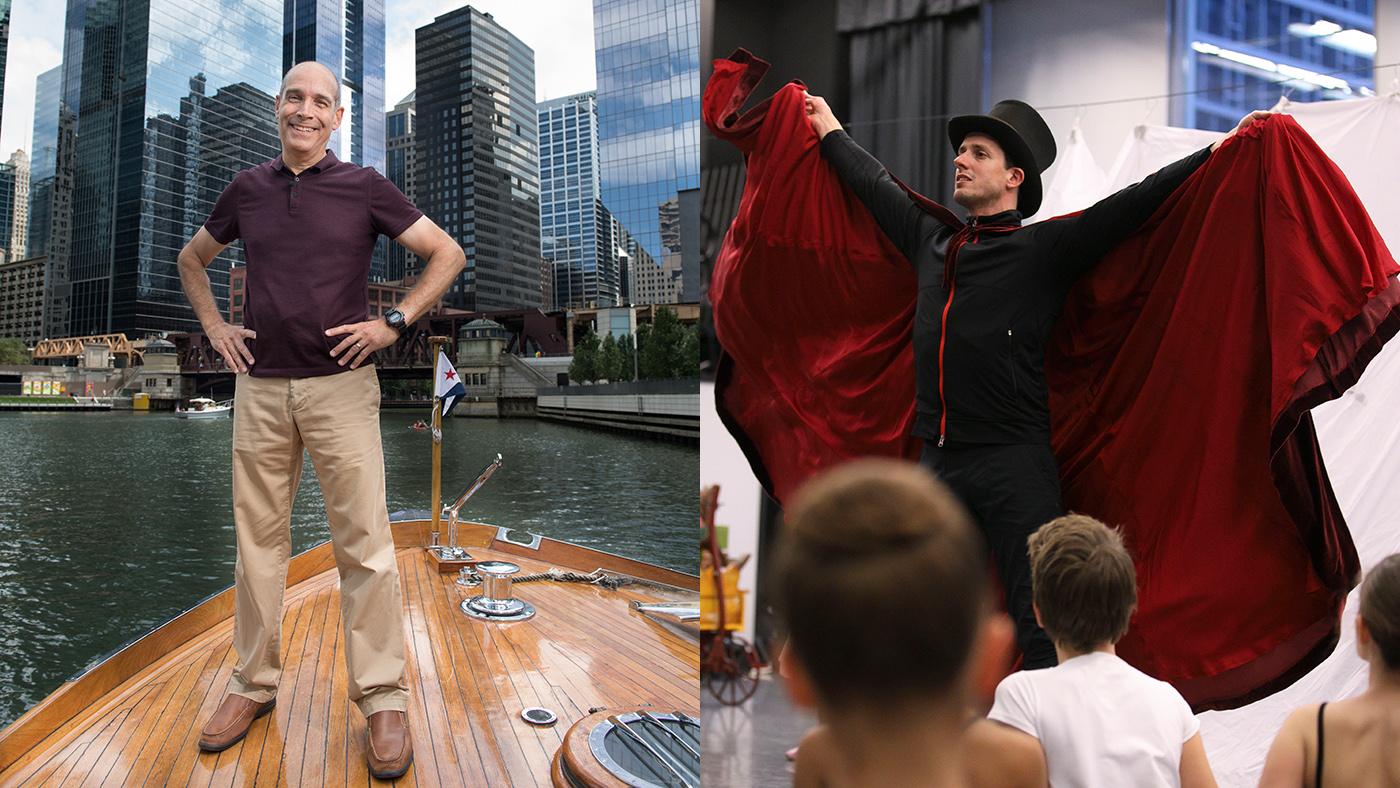 Geoffrey Baer on the Chicago River and Joffrey Ballet rehearsing the Nutcracker.