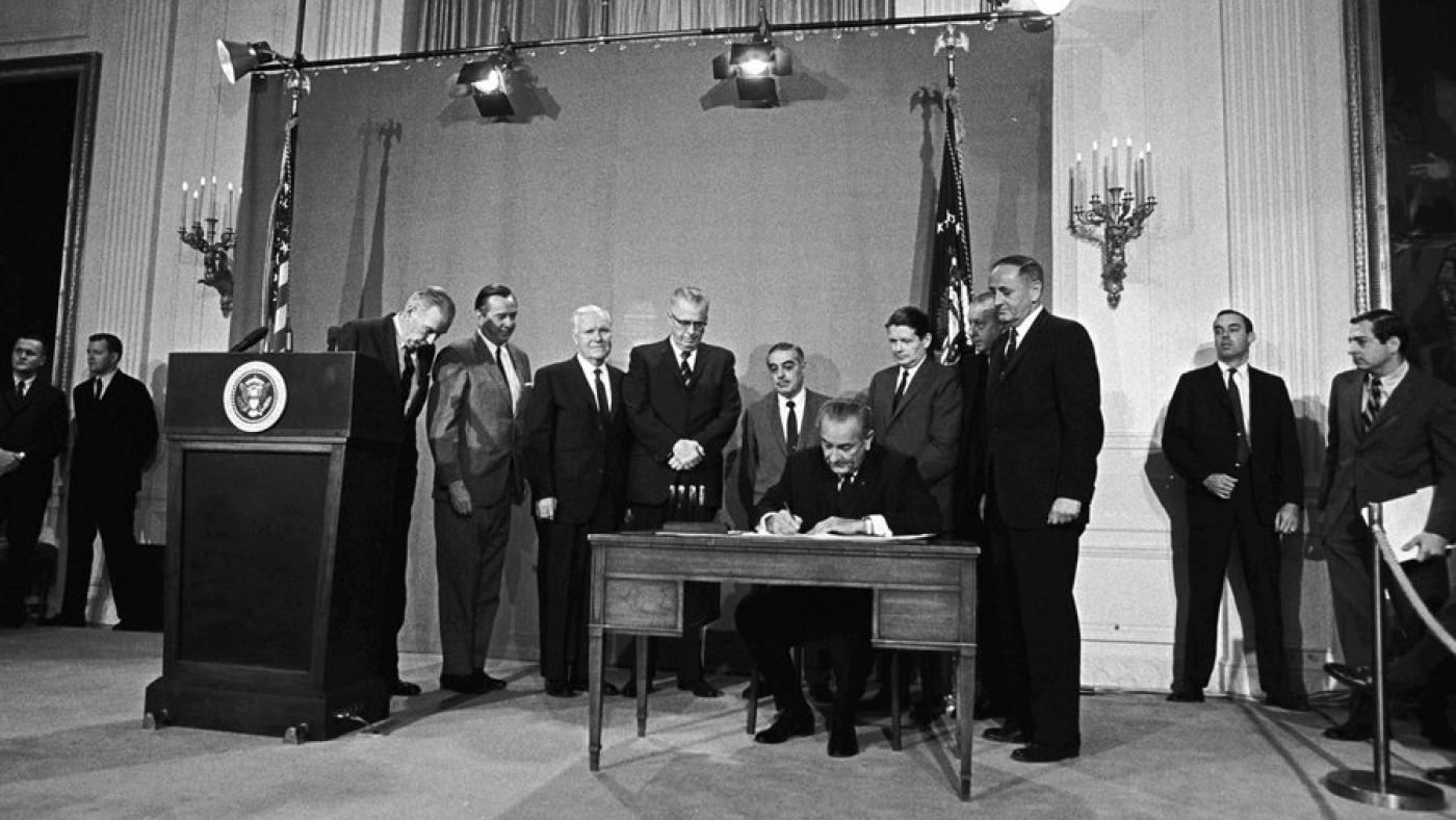 President Lyndon B. Johnson signs the Public Broadcasting Act of 1967. Photo: Yoichi Okamoto/LBJ Library