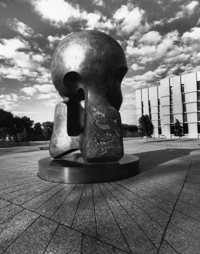 A sculpture by Henry Moore called "Nuclear Energy," which marks the site of Chicago Pile-1 on the University of Chicago's campus. (Photo courtesy University of Chicago)
