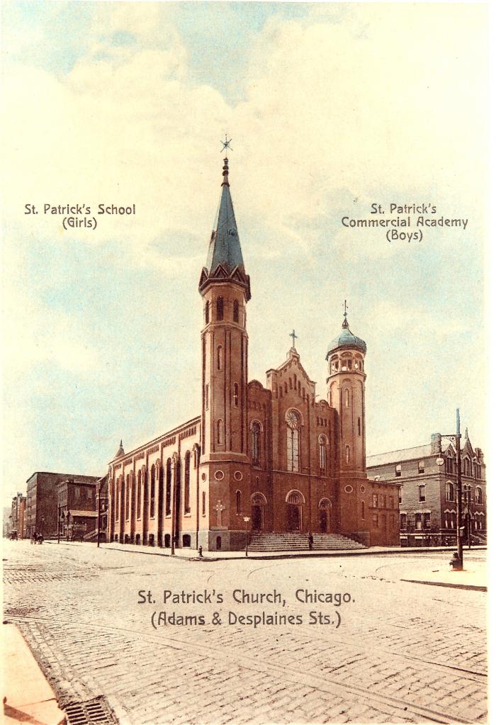 A postcard of St. Patrick's Church in Chicago from circa 1916.
