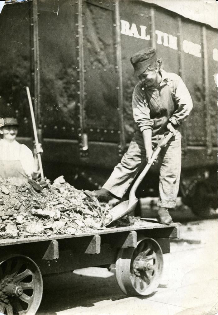 A woman working on a railroad during World War I. Image courtesy Joseph Gustaitis
