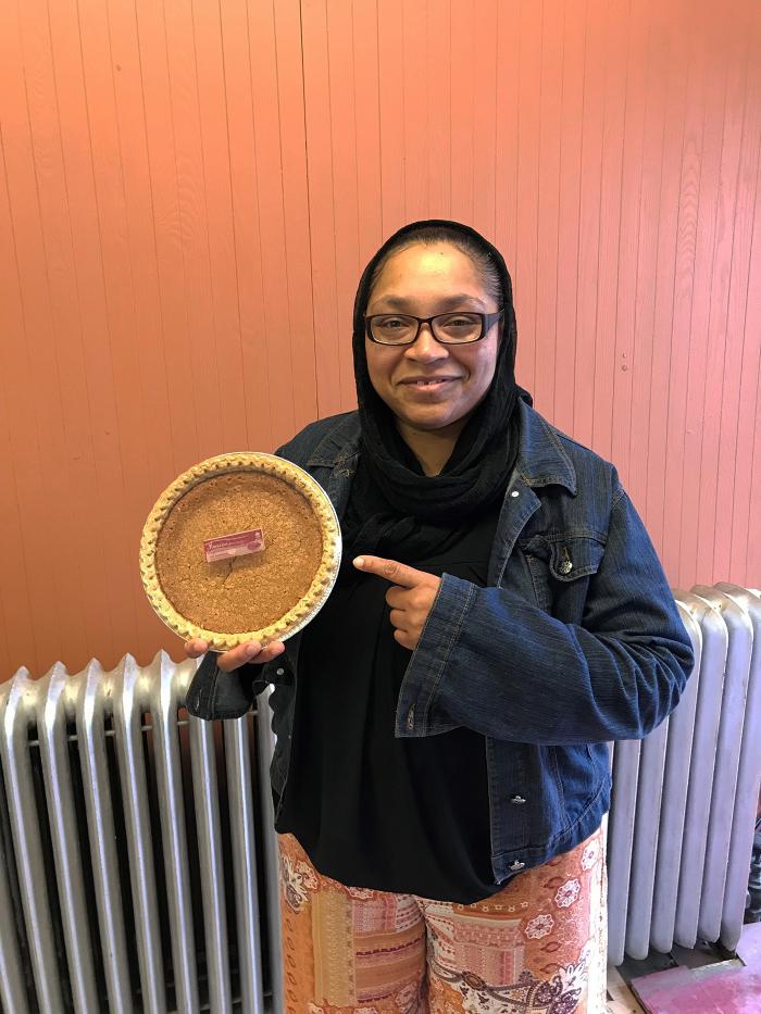 Imani Muhammad with one of her bean pies
