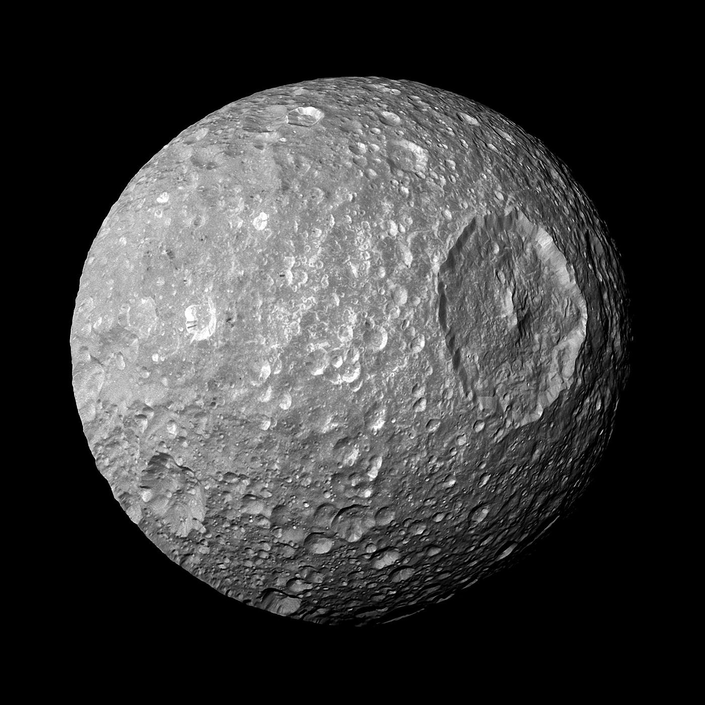 Saturn's moon Mimas looks like the Death Star from 'Star Wars.' Image: Courtesy NASA/JPL/Space Science Institute