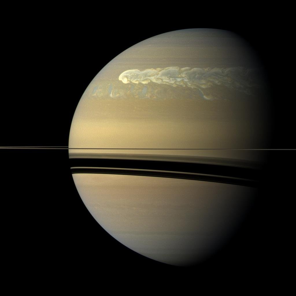 Cassini observed a massive storm that encircled the entirety of Saturn. Image: Courtesy NASA/JPL-Caltech/SSI