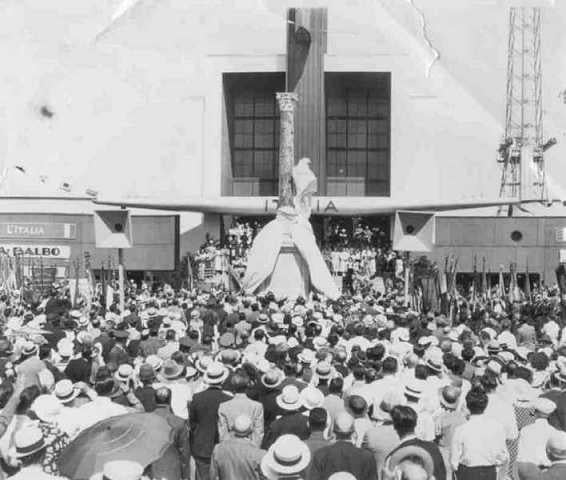 The unveiling of the Balbo Monument in front of the Italian Pavilion at the Century of Progress