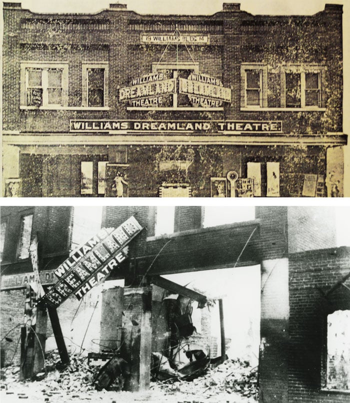 Williams Dreamland Theatre, 127 N. Greenwood, before and after the riot