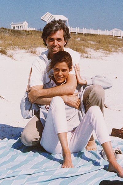 Merrill and wife Zo Anne in Seaside at Honeymoon Cottage site, 1988