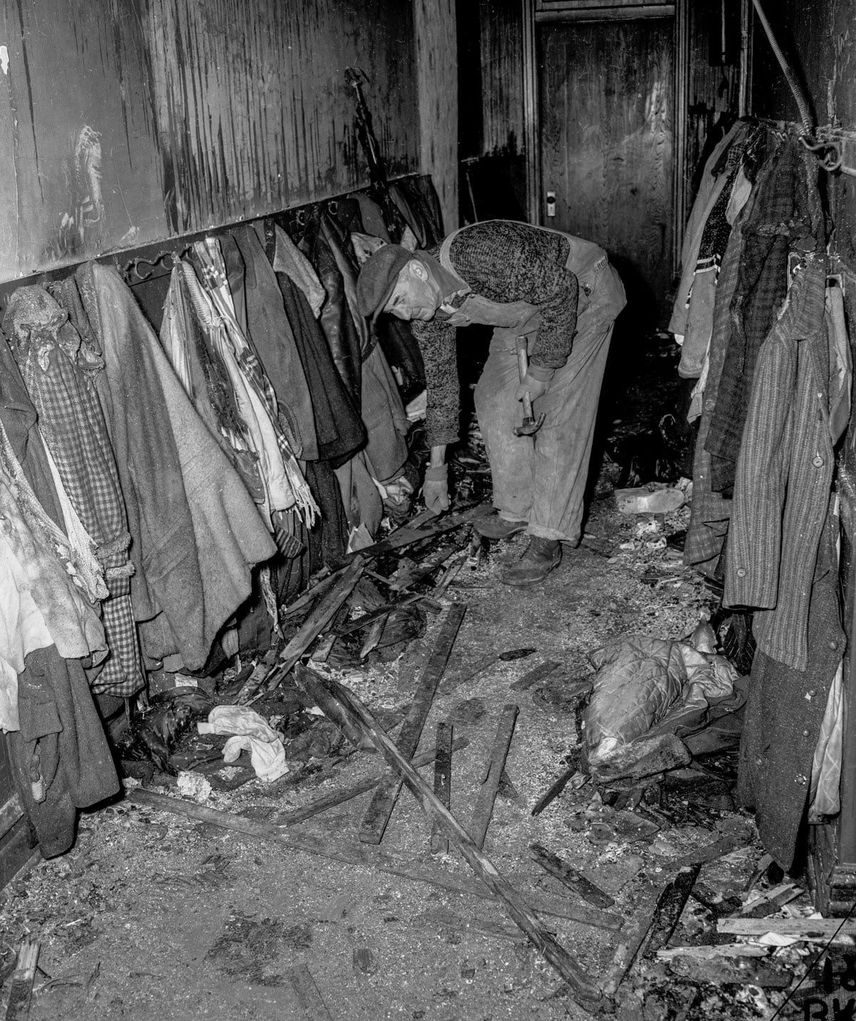 Abandoned children’s coats among the damage