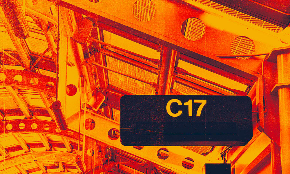Stylized image of Gate C17 sign at O'Hare Airport