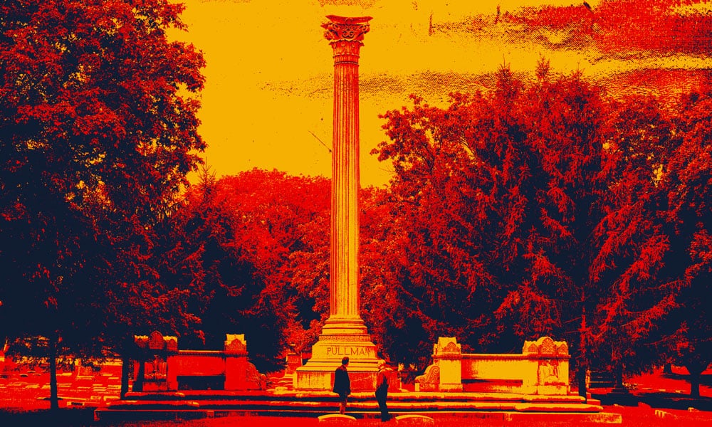 Stylized image of the grave for George Pullman at Graceland Cemetery