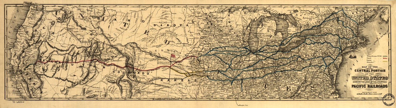 Map of the Central Portion of the United States Showing the Lines of the Proposed Pacific Railroads