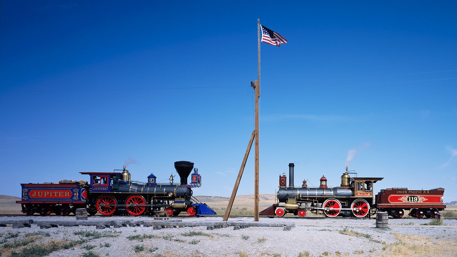 A meeting of the engines at the Golden Spike National Historic Site, Utah