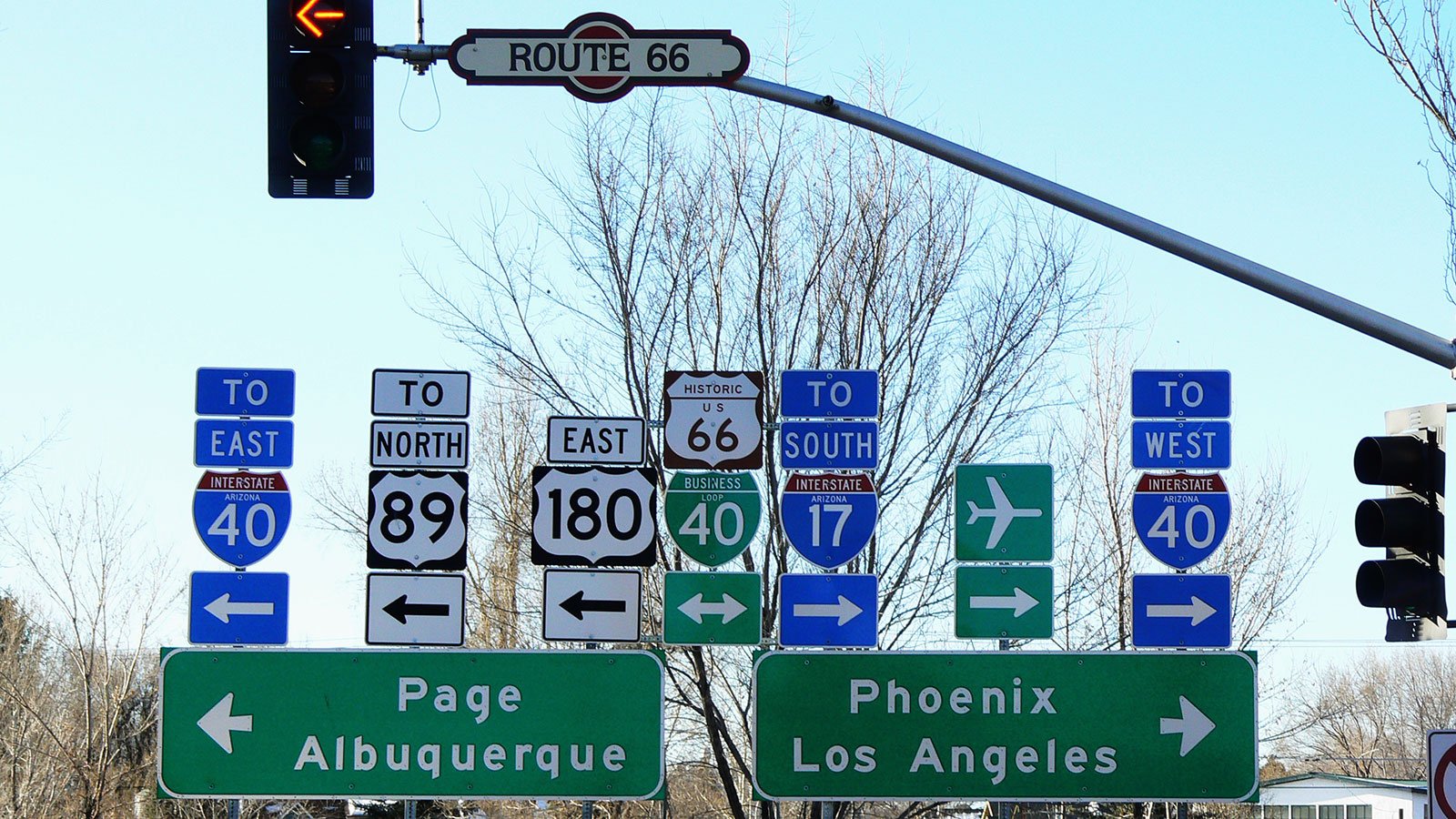 The intersection of several highways in Flagstaff, Arizona