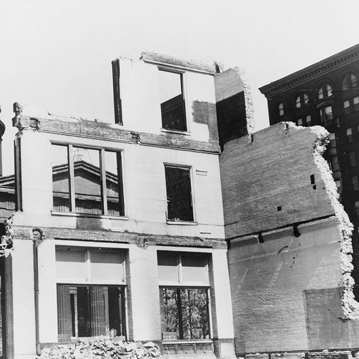 The St. Louis riverfront neighborhood during demolition, shown here in May 1940