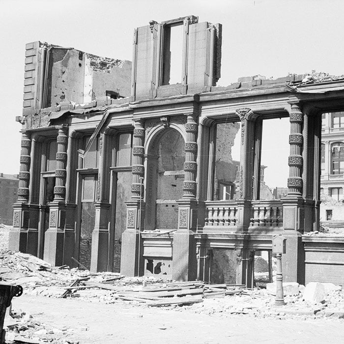 The St. Louis riverfront neighborhood during demolition, shown here in May 1940