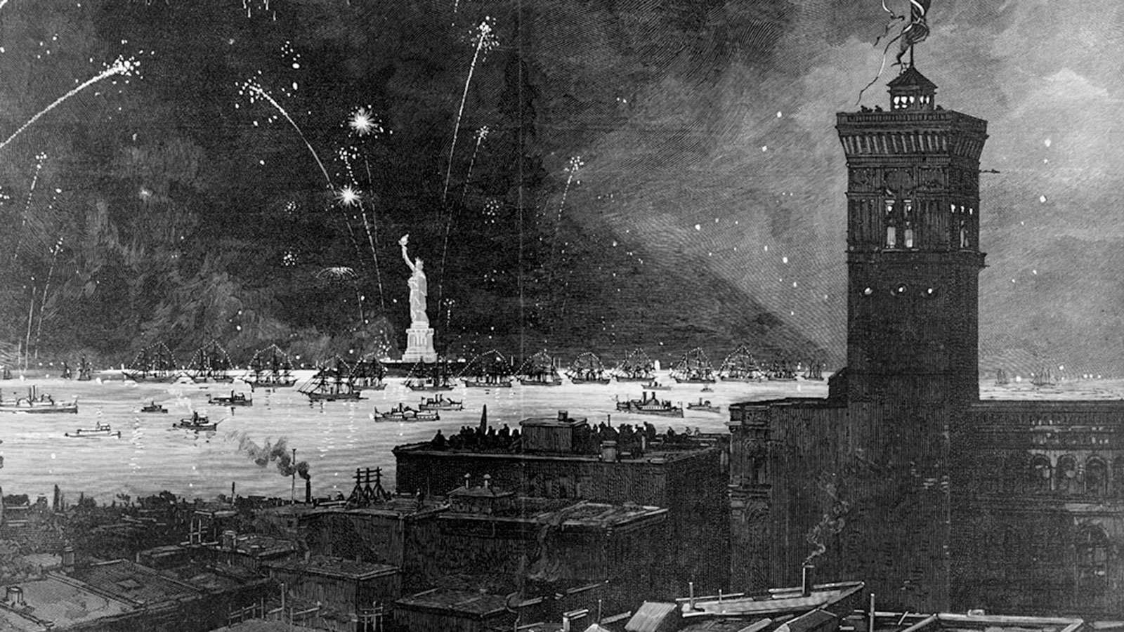 Bartholdi’s Statue of Liberty – the illumination of New York Harbor