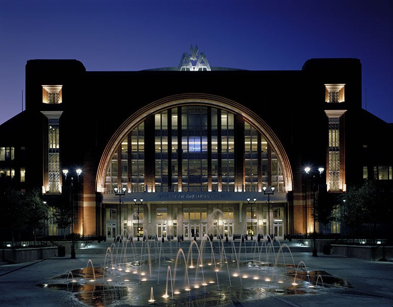 American Airlines Center, exterior at night