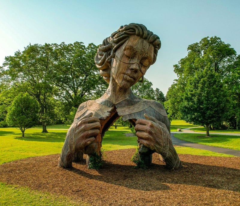 One of Daniel Popper's sculptures at the Morton Arboretum