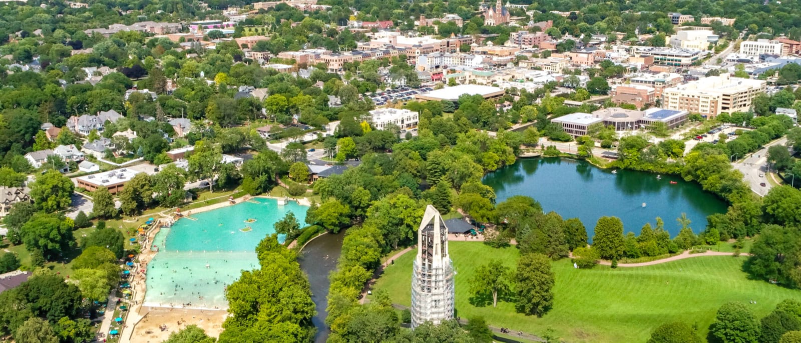 Centennial Beach in Naperville, Illinois from the air