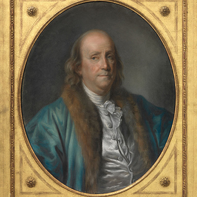Portrait of Benjamin Franklin by Jean-Baptiste Greuze, 1777.  Photo: Diplomatic Reception Rooms, U.S. Department of State