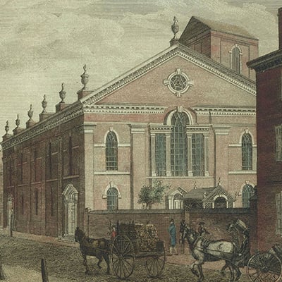 New Lutheran Church in Fourth Street, Philadelphia. Drawn & Engraved by William Birch & son, 1799. Photo: John Carter Brown Library